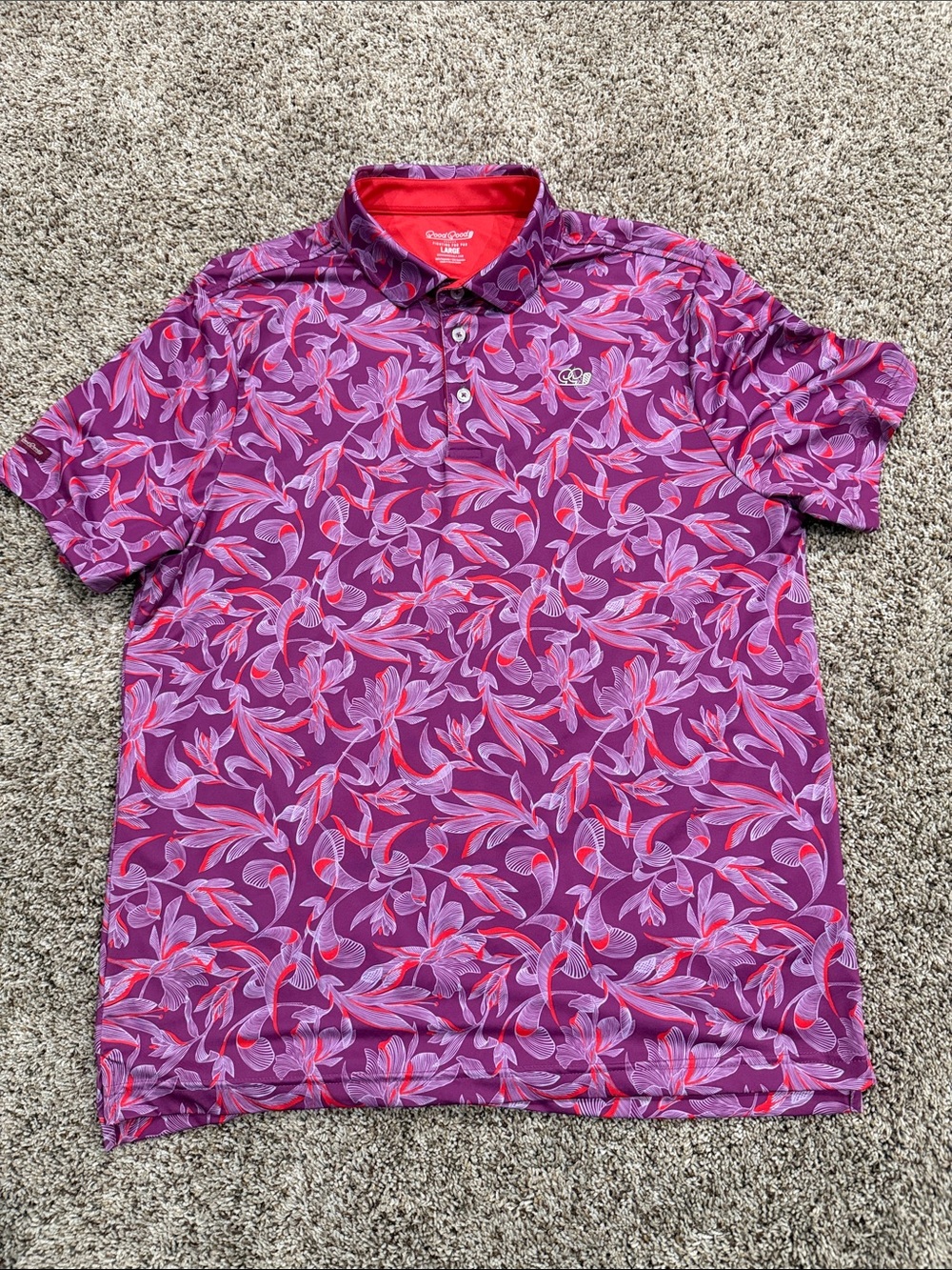 Good Good Golf Men’s Purple Floral Performance Polo Size Large